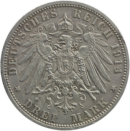 Cesarstwo Niemieckie 3 marki, 1914, st. 2-