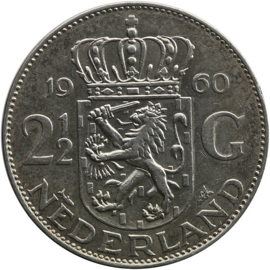 Holandia 2½ guldena, 1960, srebro, st. 3