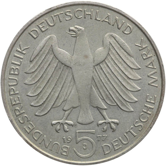 Niemcy 5 marek, 1977 200 rocznica urodzin - Carl Friedrich Gauss, srebro