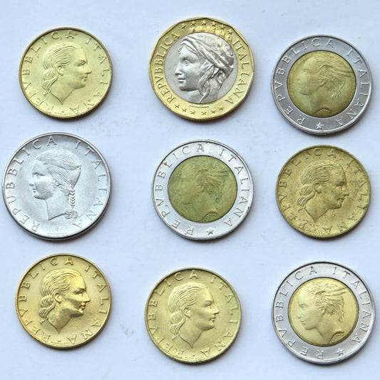 Włochy, monety okolicznościowe, 9 sztuk, 1979-1998 r.