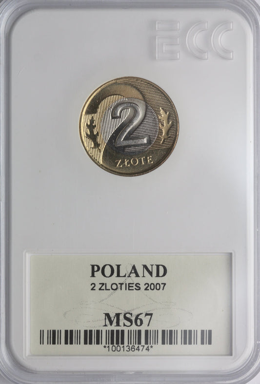 2 złote obiegowe, 2007, GCN MS67