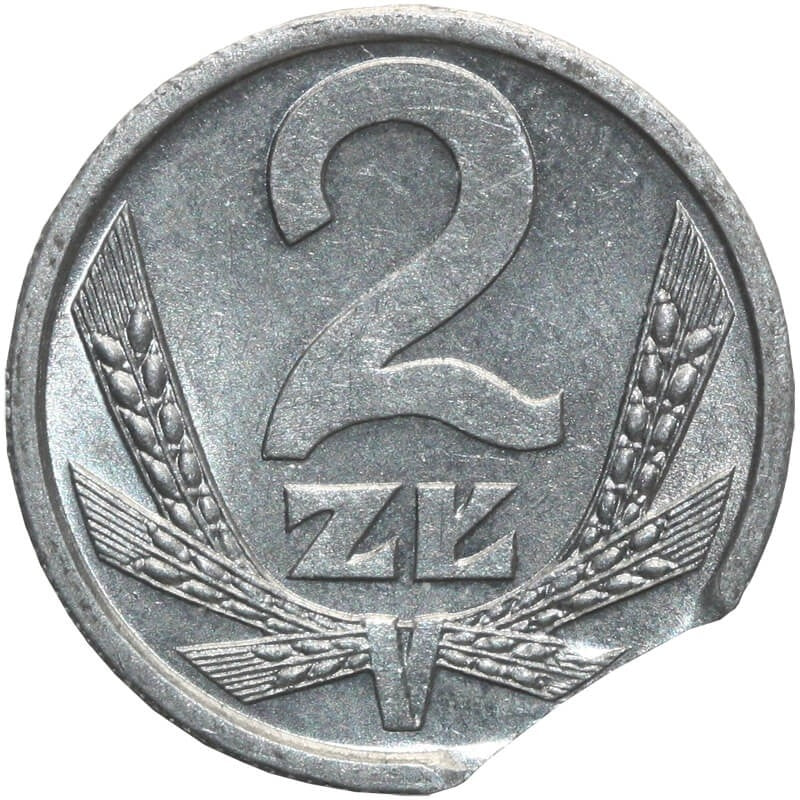 DESTRUKT 2 złote 1989 stan 2, końcówka blachy