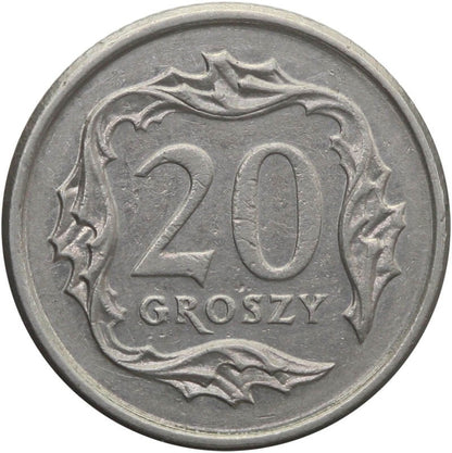 Destrukt, 20 groszy 2007, przesunięty / pozapychany stempel w w Rzeczpospolita Polska