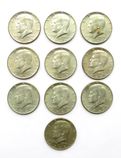 LOT 10 x 1/2 dolara Kennedy 1964-1969 srebro