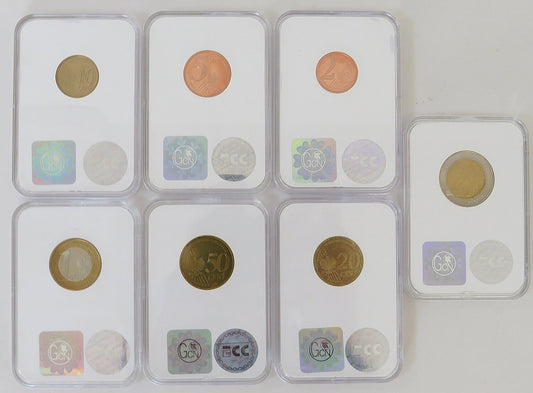 Lot: 7 x polskie monety próbne euro, 2004, GCN MS65