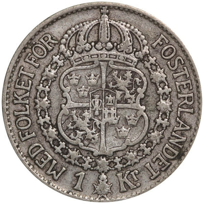 Szwecja 1 korona, srebro Ag800, 1934