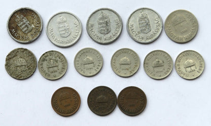 Węgry, monety z lat 1893-1930, zestaw 14 sztuk