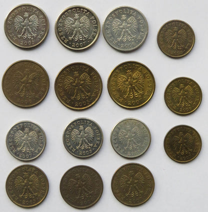 Zestaw 15 monet groszowych z lat 2005-2007 (od 1 do 20 groszy), stany 1 / 1-